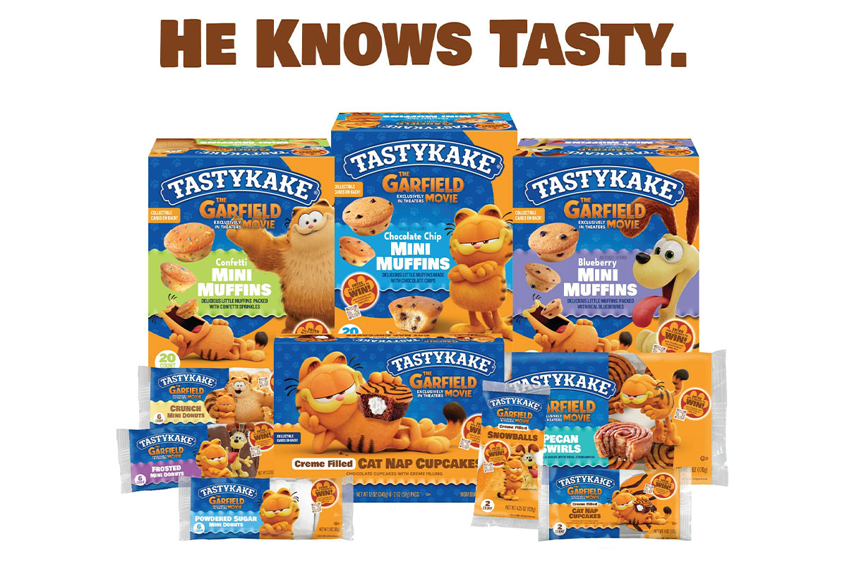 Assortment of new Tastykake products inspired by "The Garfield Movie."