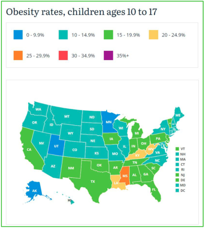 Childhood obesity rates map