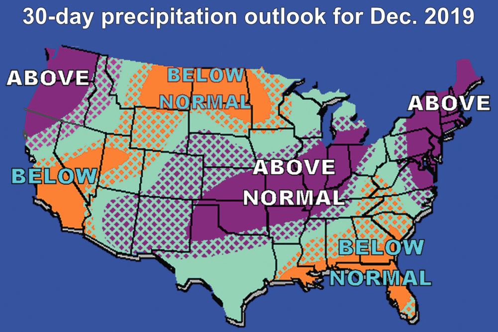 30-day precipitation outlook for December 2019 chart
