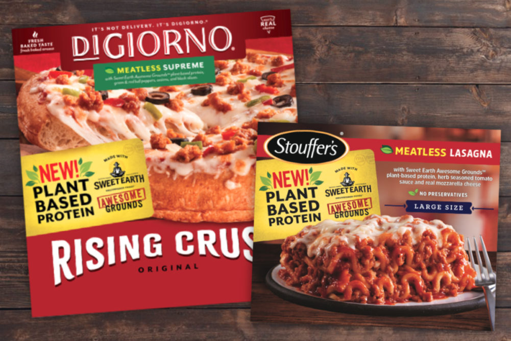 Nestle Digiorno Rising Crust Meatless Supreme and Stouffer’s Meatless Lasagna with Sweet Earth Awesome Grounds