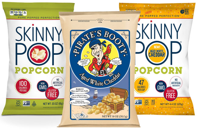 SkinnyPop and Pirate's Booty snacks, Hershey
