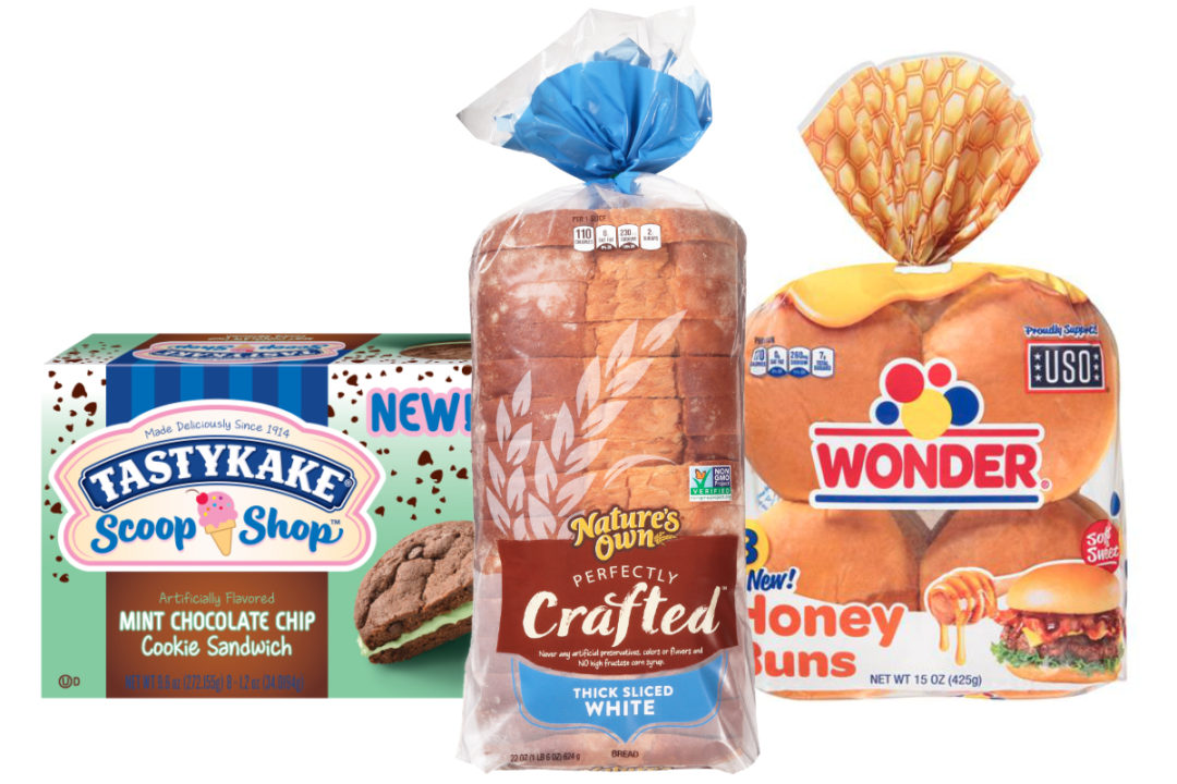 Flowers Foods new products - Nature's Own Perfectly Crafted, Wonder hamburger buns with a touch of honey and Tastykake Scoop Shop