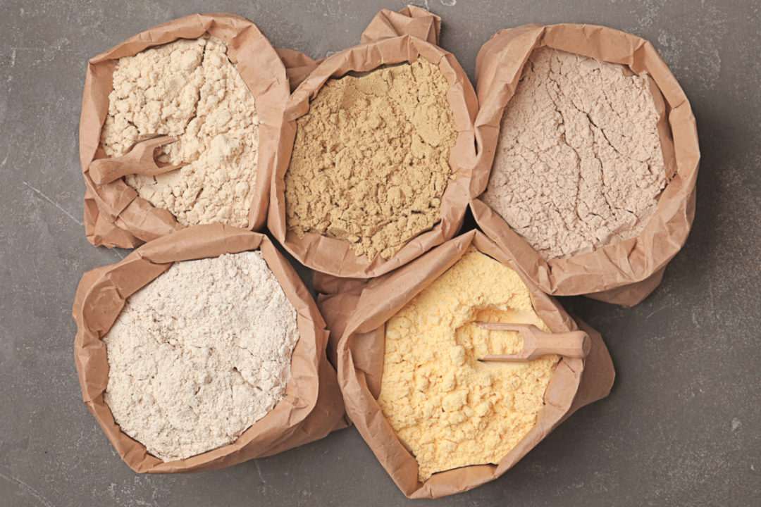 Various flour varieties in bags