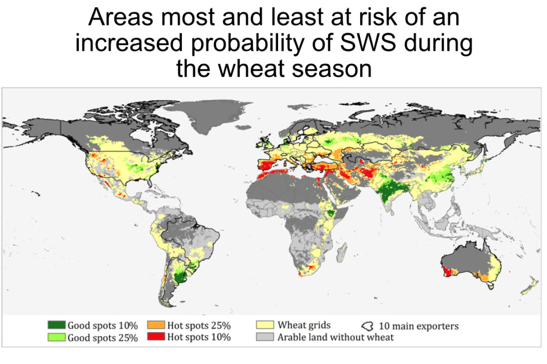 Areas that are most and least at risk of an increased probability of SWS during the wheat season chart