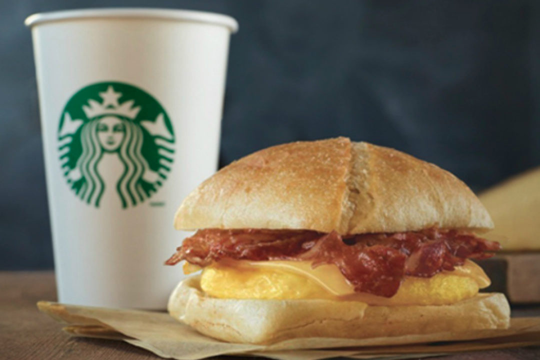 Starbucks breakfast sandwich and coffee