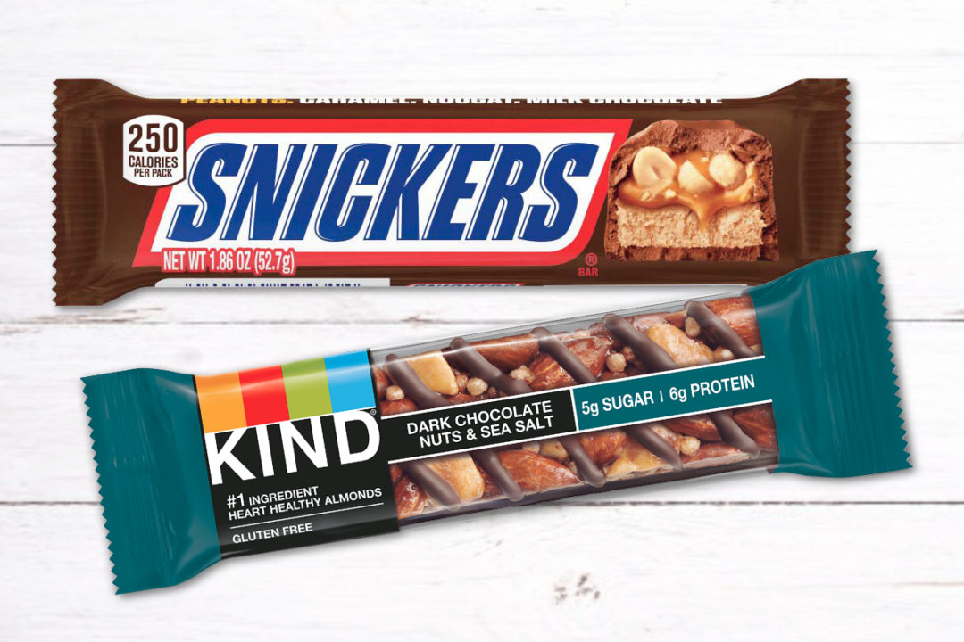 Snickers bar and Kind bar