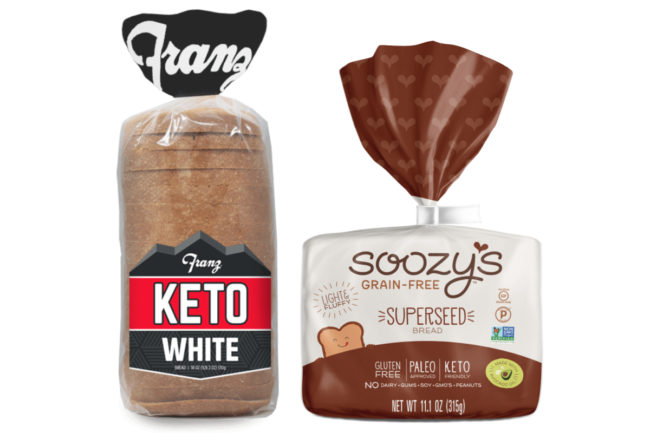 Franz Bakery Keto White bread and Soozy’s Grain-Free Superseed bread