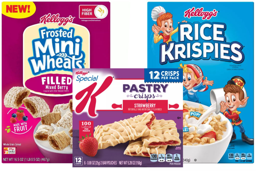 Kellogg products - Frosted Mini Wheats Filled, Rice Krispies, Special K Pastry Crisps