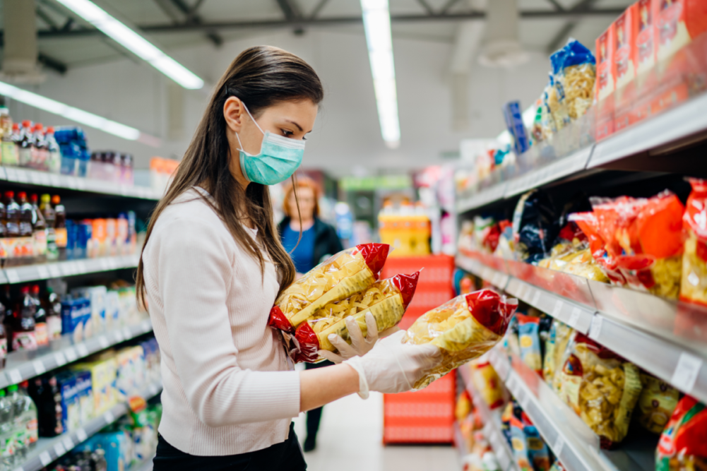 grocery shopper buying pasta COVID-19 coronavirus