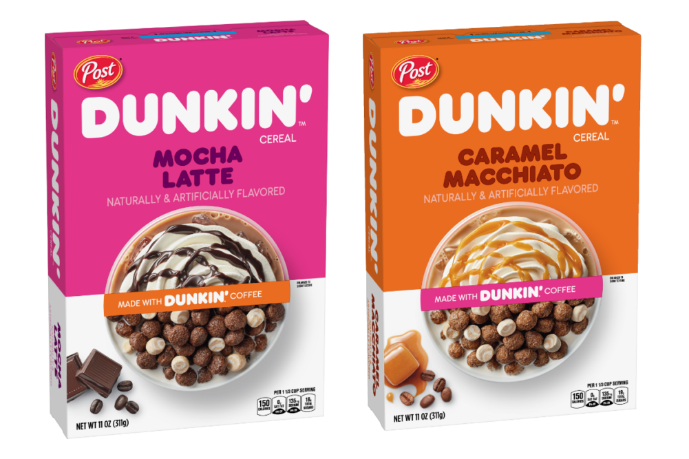 Dunkin' Caramel Macchiato and Post Dunkin’ Mocha Latte cereals