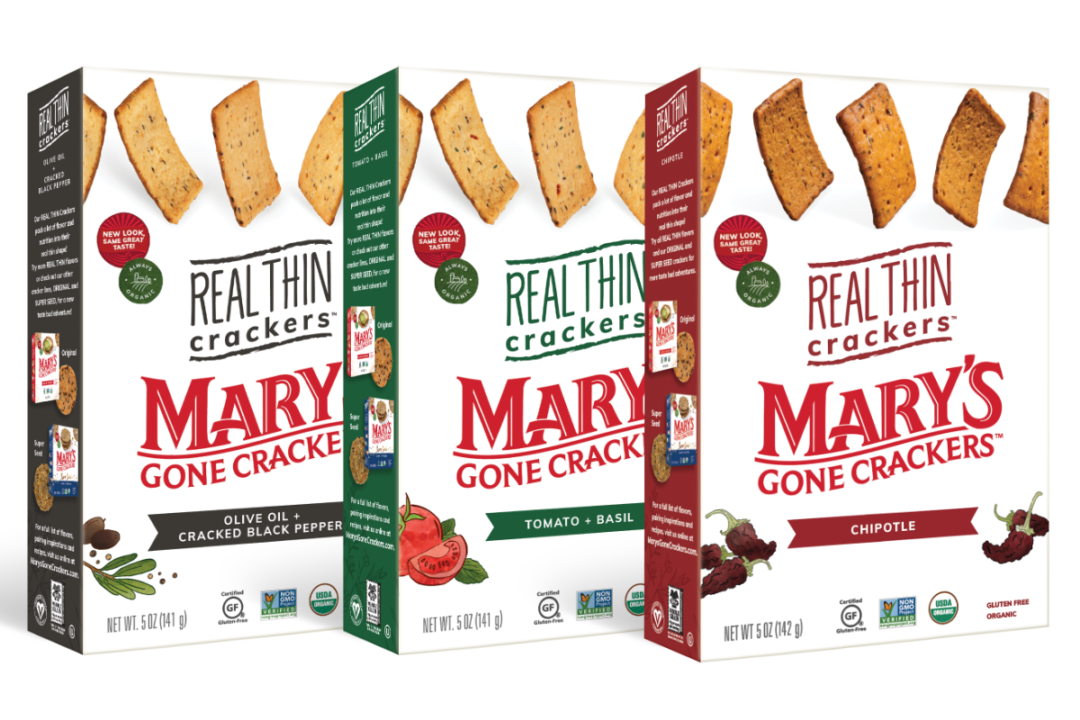 Mary's Gone Crackers'  Chipotle, Tomato and basil and Olive Oil and Cracked Black Pepper Real Thins