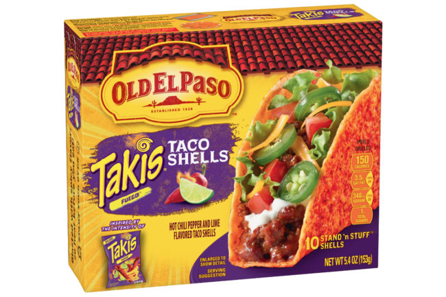 Old El Paso Takis Fuego Hot Chili Pepper and Lime-Flavored Stand 'N Stuff Taco Shells