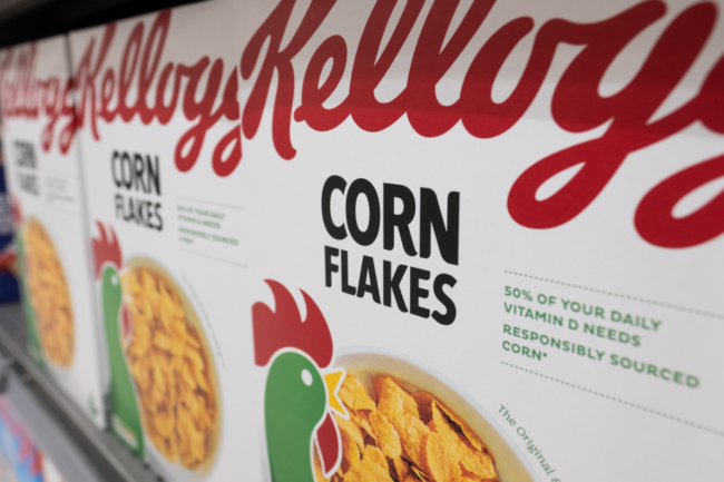 Kellogg's Corn Flakes cereal on supermarket shelf 