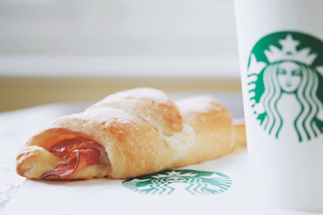 Starbucks croissant and coffee cup