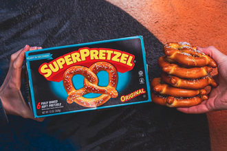 Superpretzel box and stack of soft pretzels