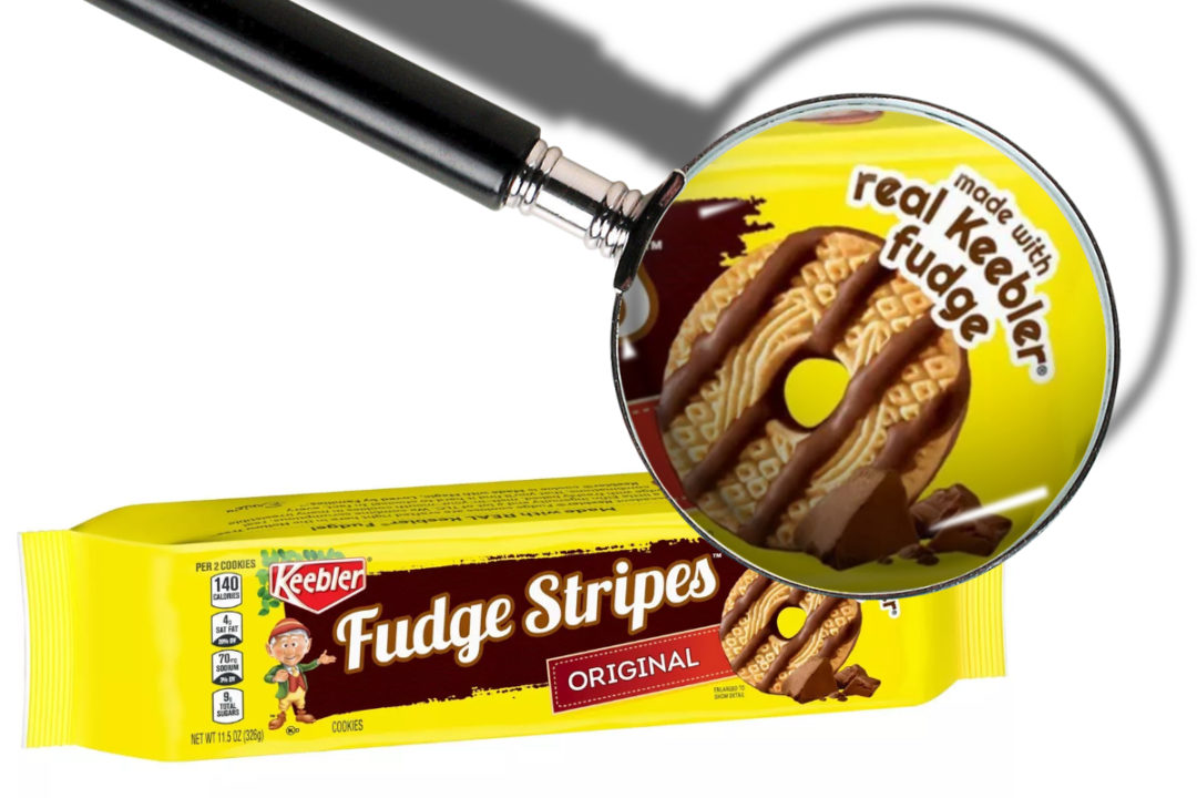 Keebler Fudge Stripes cookies made with real Keebler fudge claim
