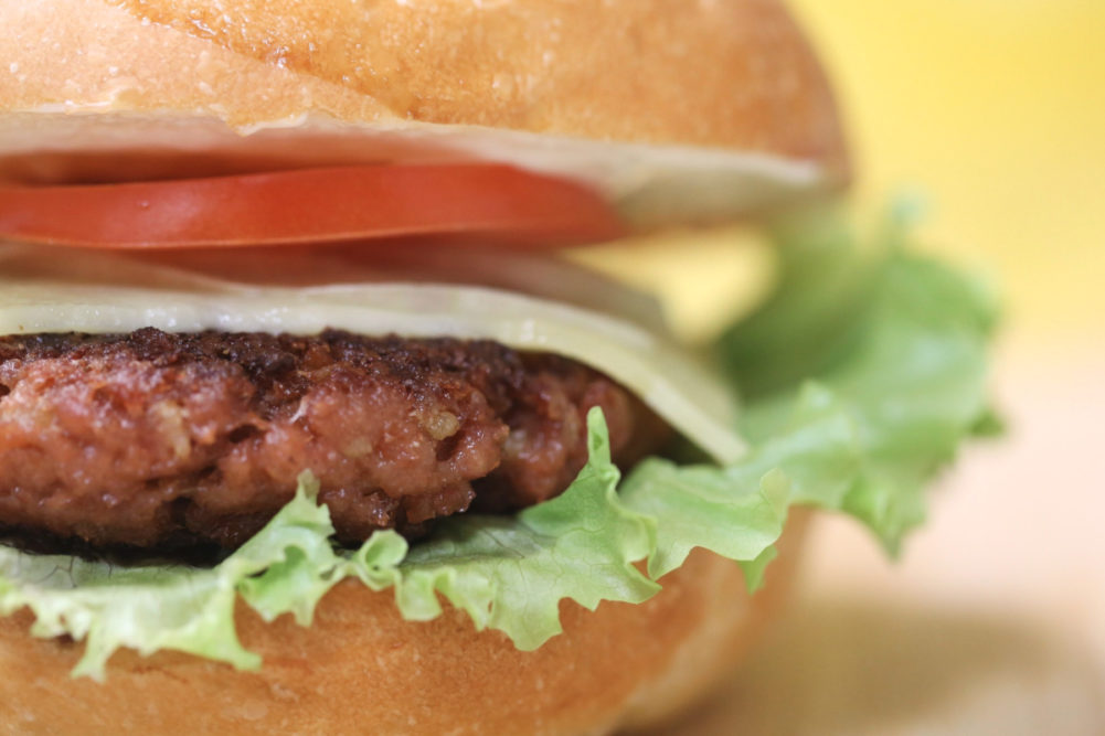 Closeup view of plant-based burger