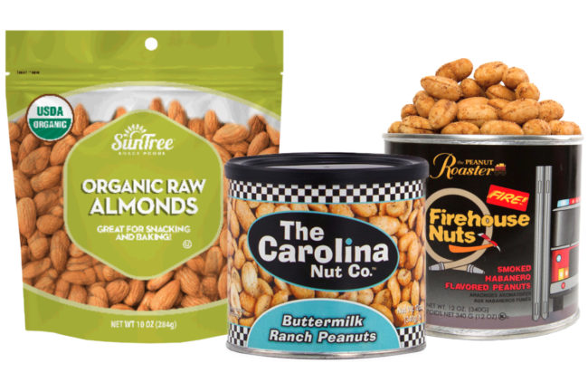 SunTree Snack Foods almonds, Carolina Nut peanuts and The Peanut Roaster peanuts
