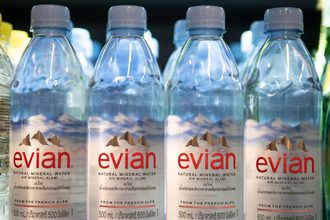 Bottles of Evian water