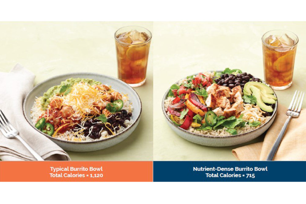 Typical burrito bowl vs. nutrient dense burrito bowl