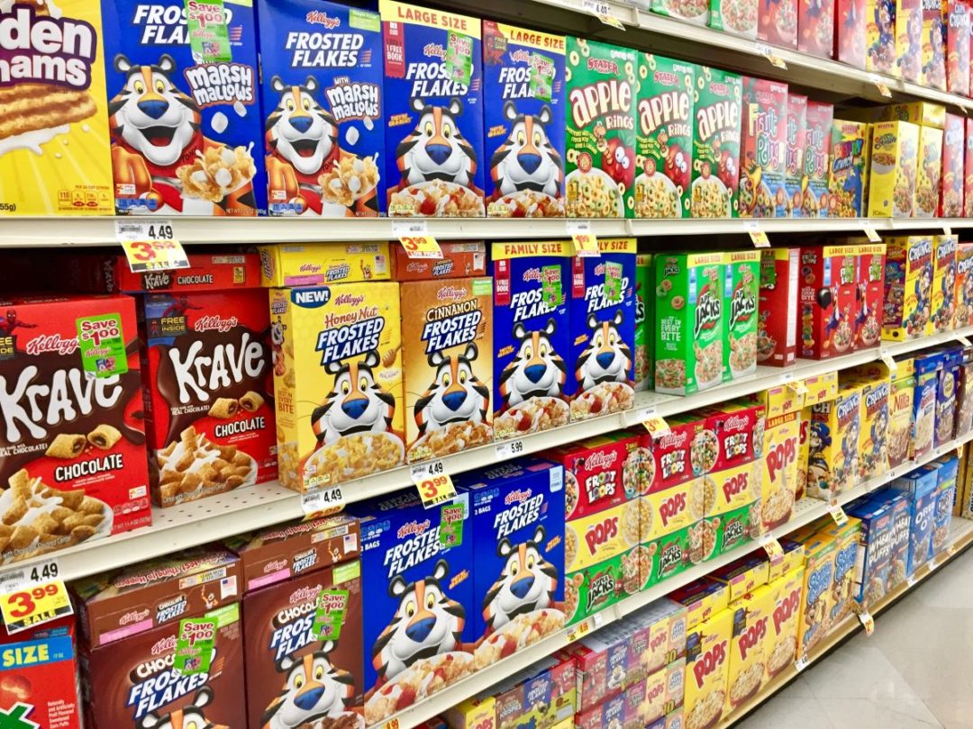Grocery store cereal aisle