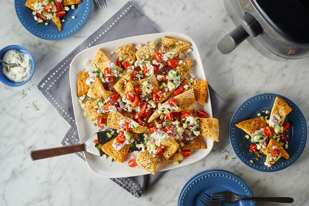 Air fryer crescent Greek nachos