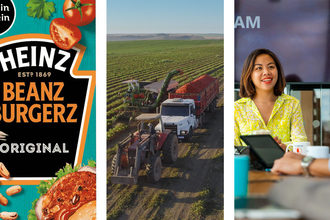 Kraft ESG report images, Kraft beans, crop harvest, woman at office