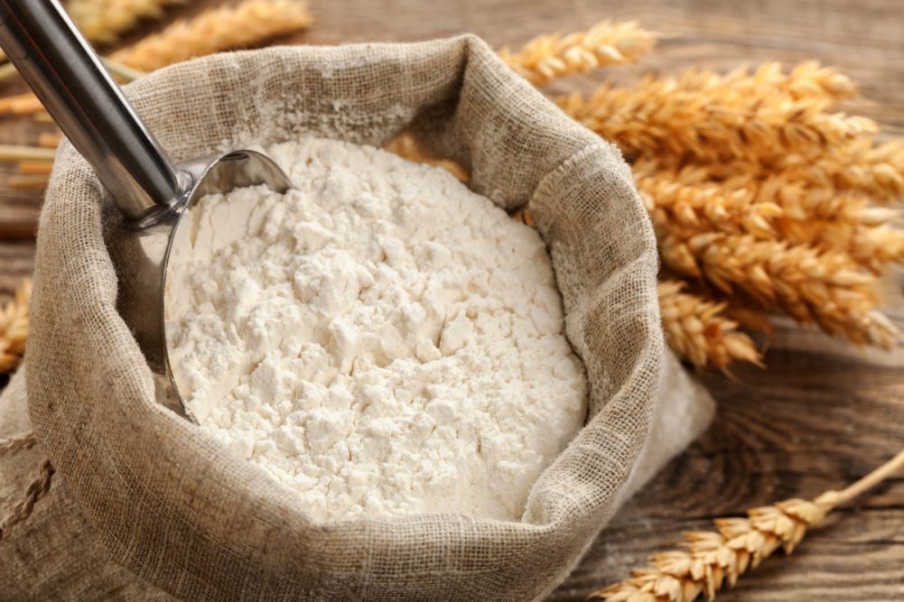 Flour sack and dried wheat