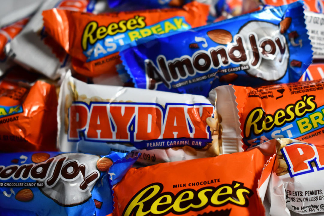 Hershey candies, PayDay, Reese's, Almond Joy