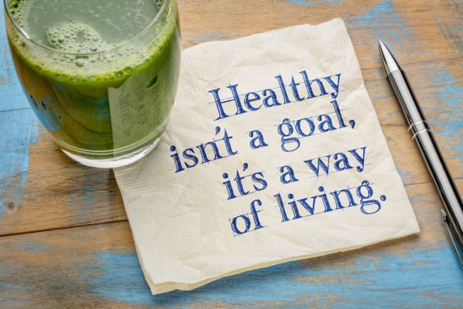 Healthy living graphic, green juice, napkin, Adobe Stock