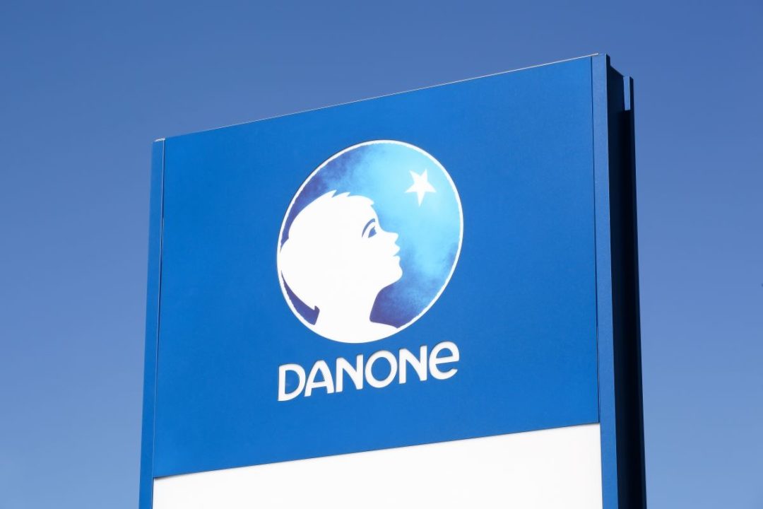 Danone sign, blue sky, Adobe Stock
