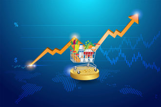 Inflation graphic, shopping cart, price graph, price increase
