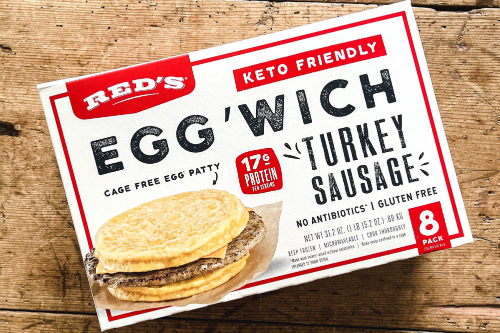 Red's frozen egg and sausage sandwich