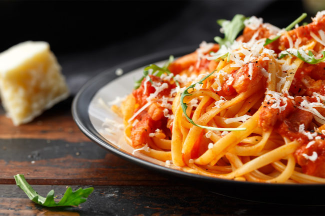 Pasta with tomato sauce, spaghetti, parmesan