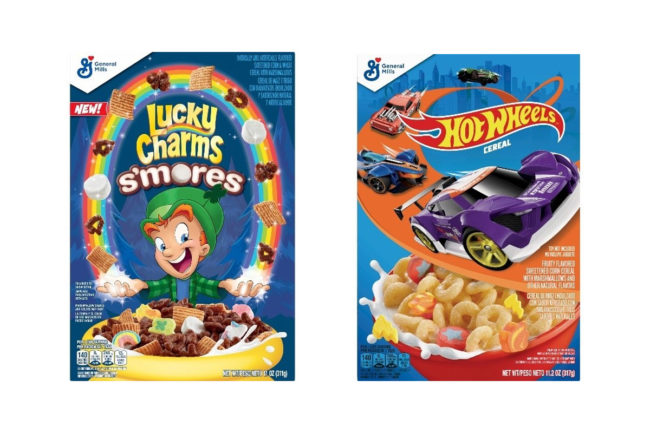 Lucky Charms S'mores cereal and Hot Wheels Cereal