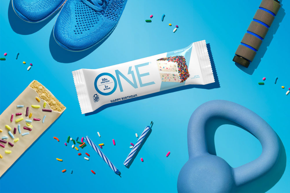 ONE Brands protein bar, workout equipment