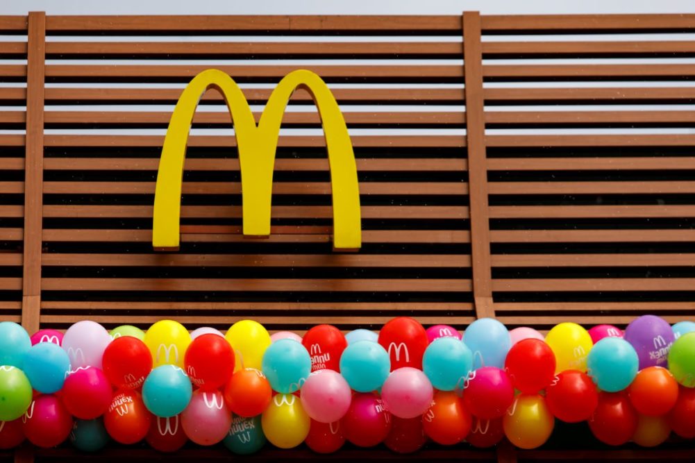 McDonald's restaurant, logo, sign, balloons