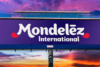 Mondelez International billboard, sunset sky