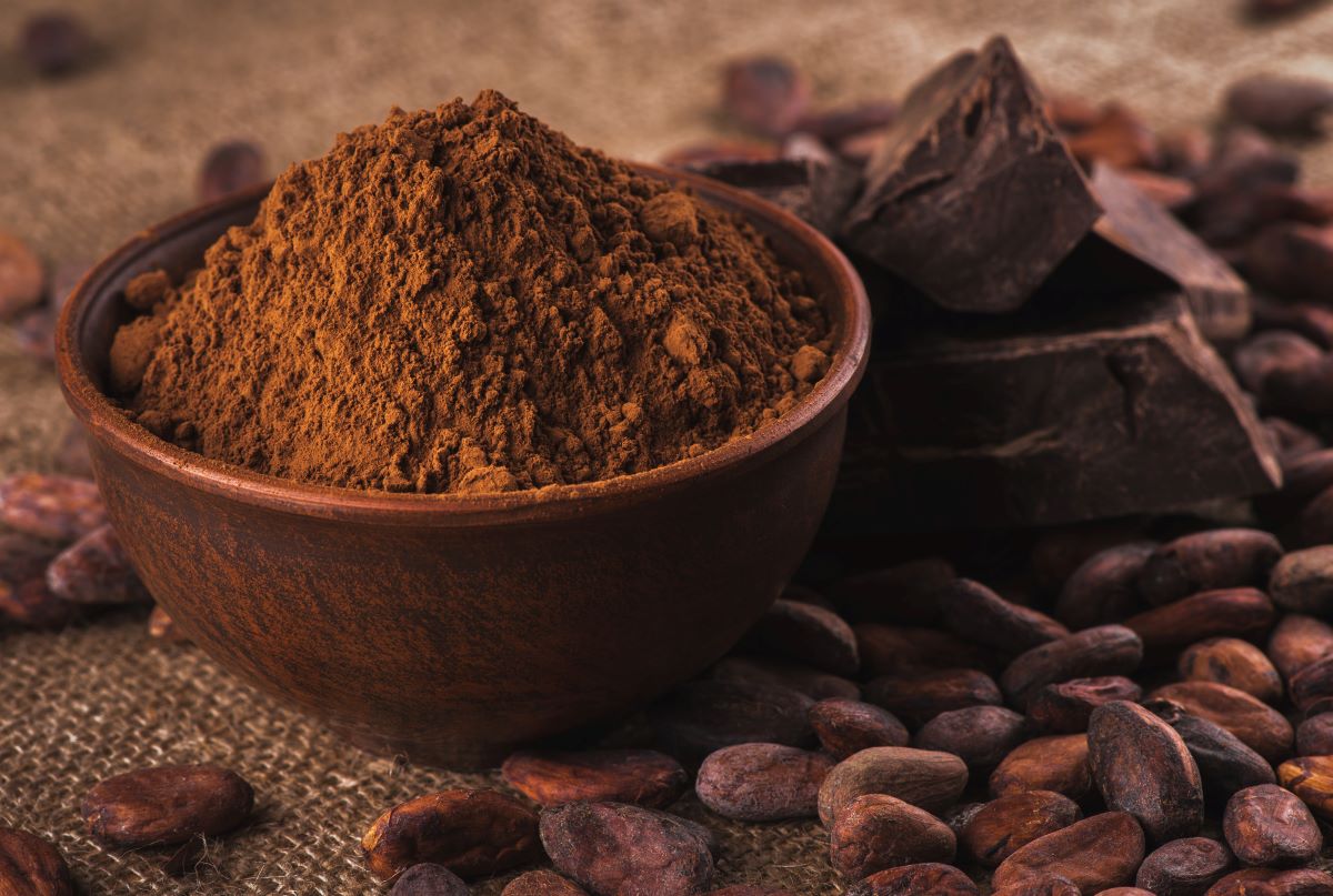 Cocoa powder and beans.