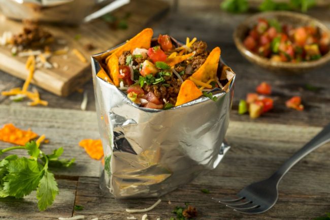 Burrito with cheese-flavored tortilla chips, Doritos