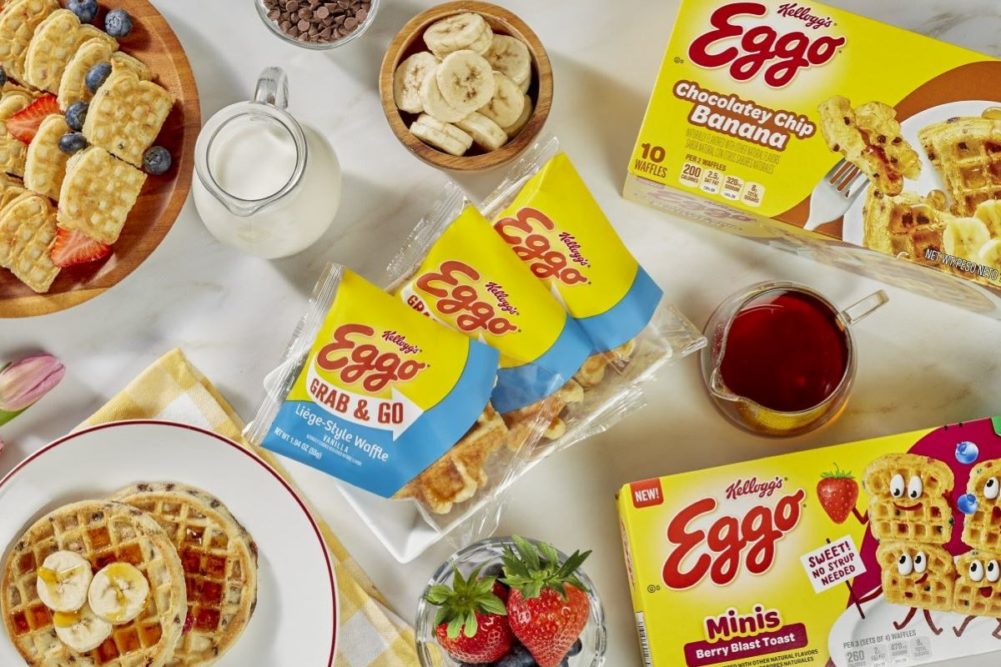 Eggo Vanilla Bean Grab & Go waffles, Eggo Chocolatey Chip Banana waffles and Eggo Berry Blast Mini Toast waffles