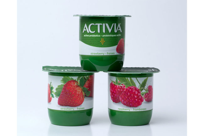 Activia yogurts, strawberry and raspberry flavors