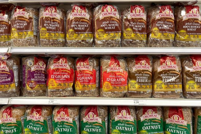 Oroweat bread, grocery store shelf
