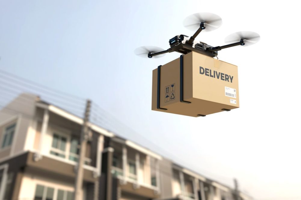 Delivery drone with a package