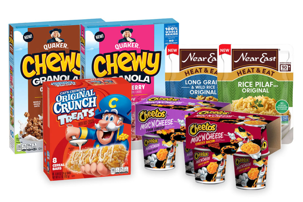 Products from Quaker Oats, Cap'n Crunch, Near East and Cheetos