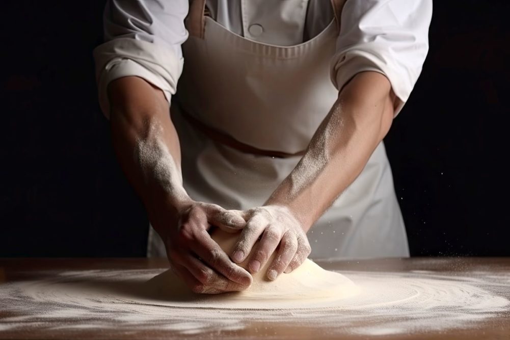 Baker kneading dough