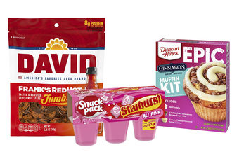 David sunflower seeds, Duncan Hines muffin mix and Starburst snack packs