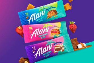 All three of Alani Nu protein bars in a variety of tropical colors 