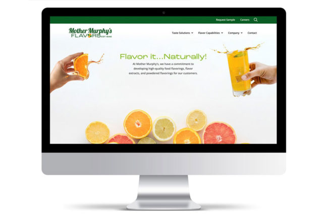 Mother Murphy's website homepage featuring an assortment of colorful fruits