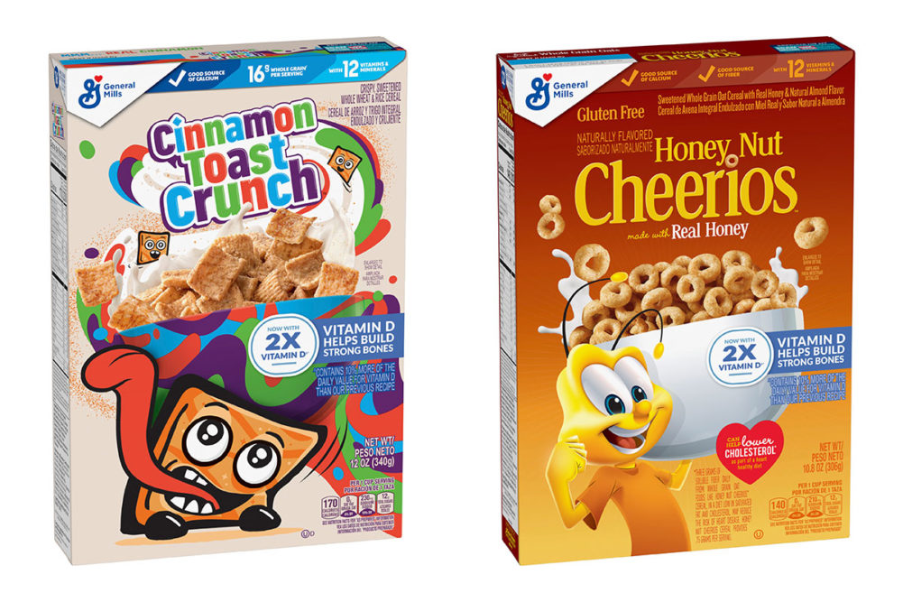 Two boxes of General Mills vitamin D cereal 